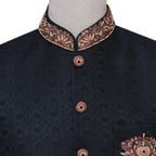 Self design jamawar black prince coat for wedding | Black Prince Coat for Wedding 3
