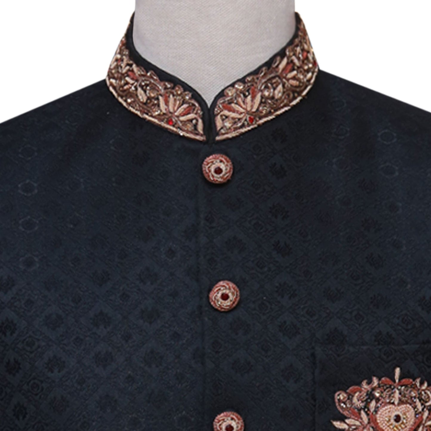 
                  
                    Self design jamawar black prince coat for wedding | Black Prince Coat for Wedding 3
                  
                