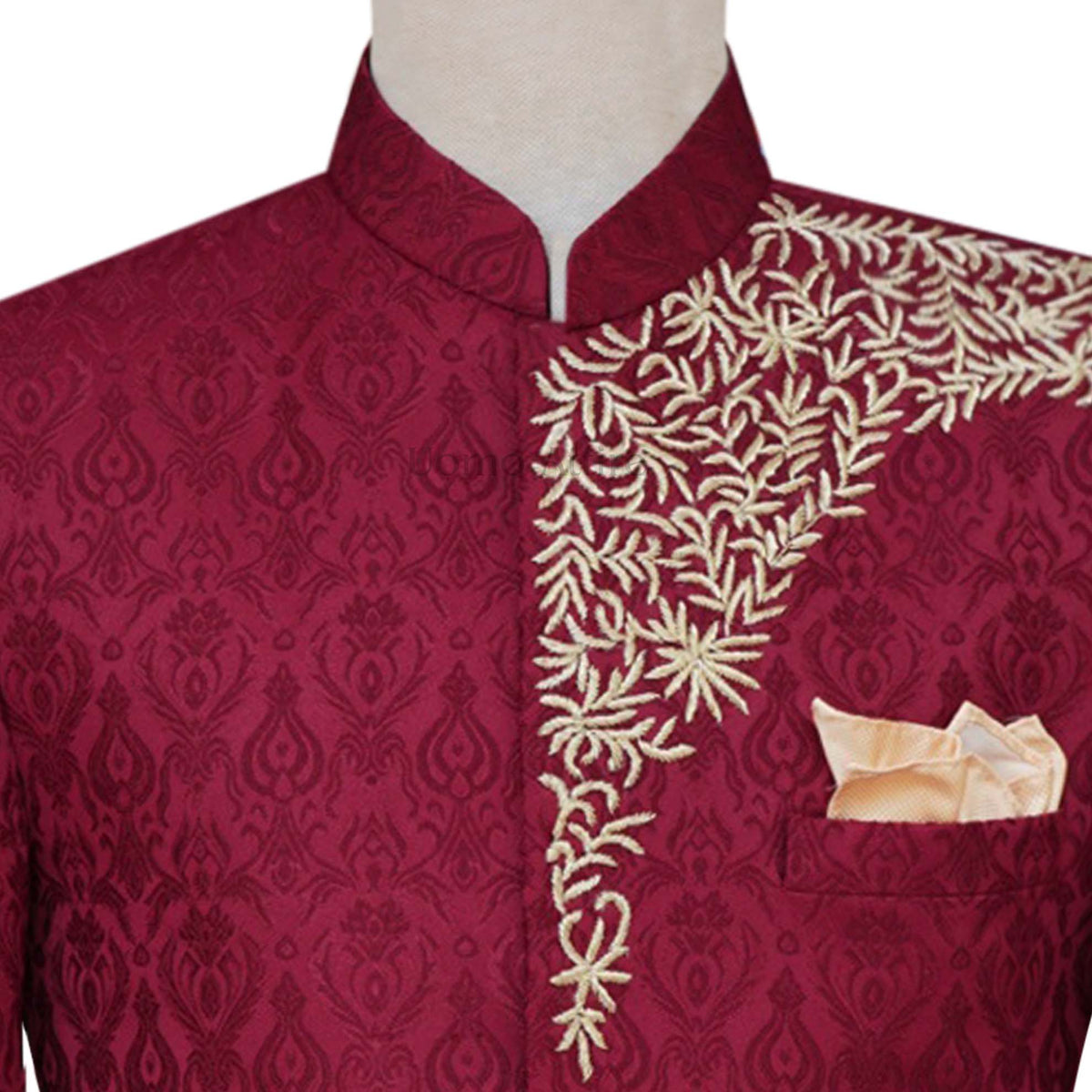 Self motif jamawar maroon prince coat 4