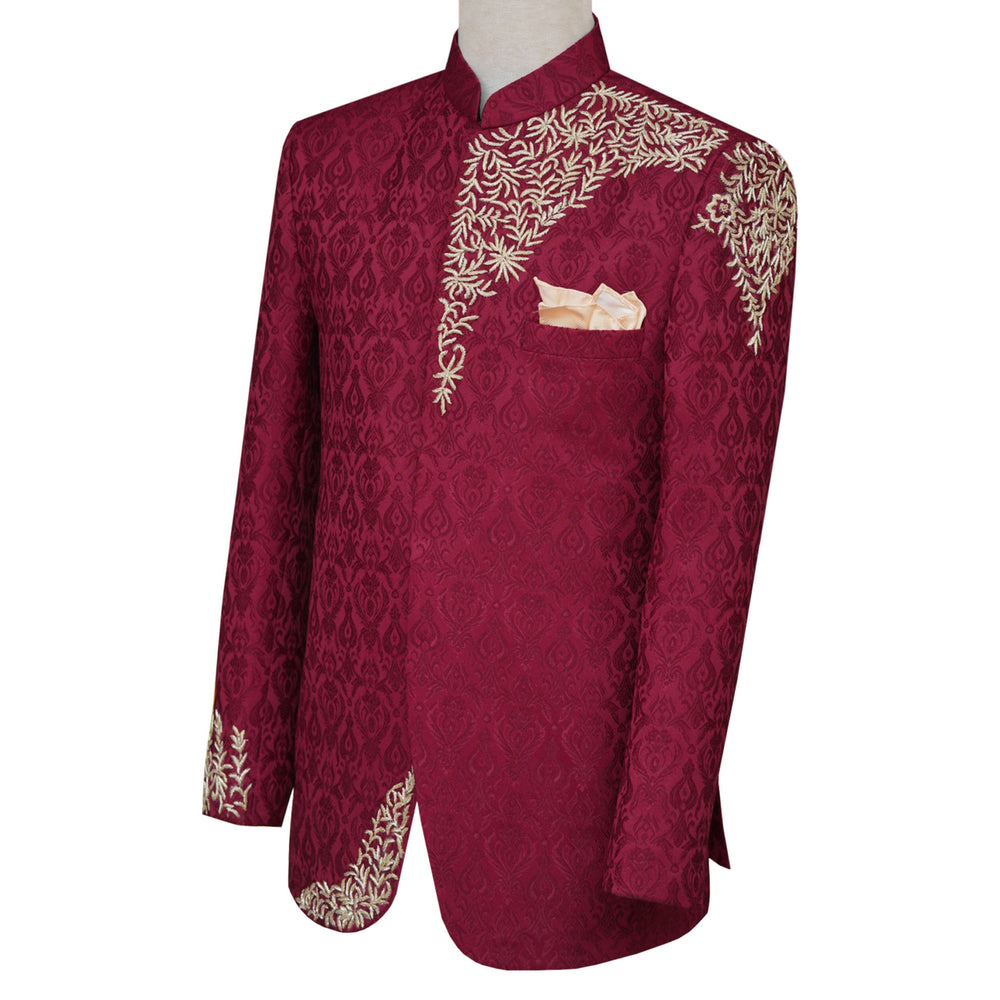 Self motif jamawar maroon prince coat 2