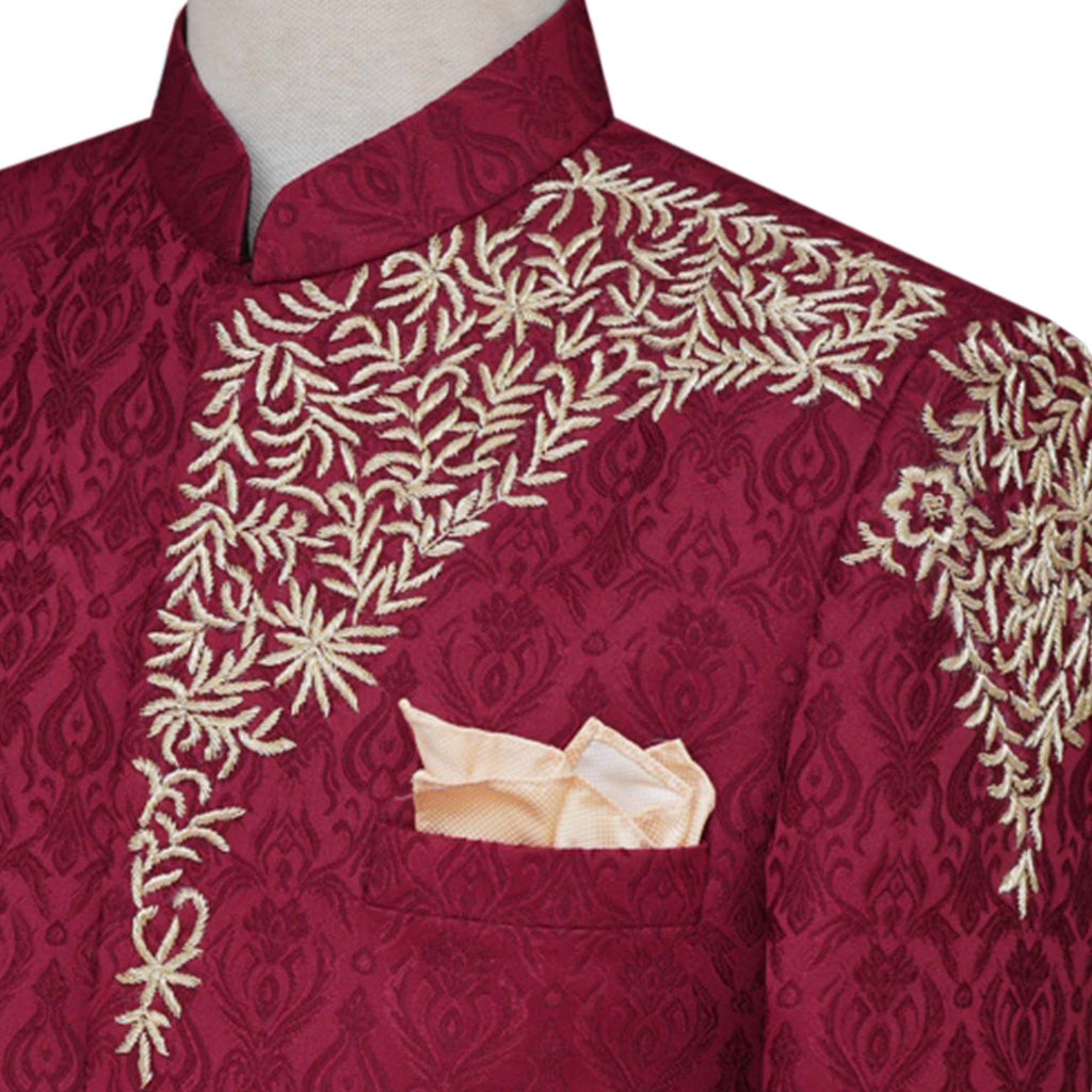 Self motif jamawar maroon prince coat 3