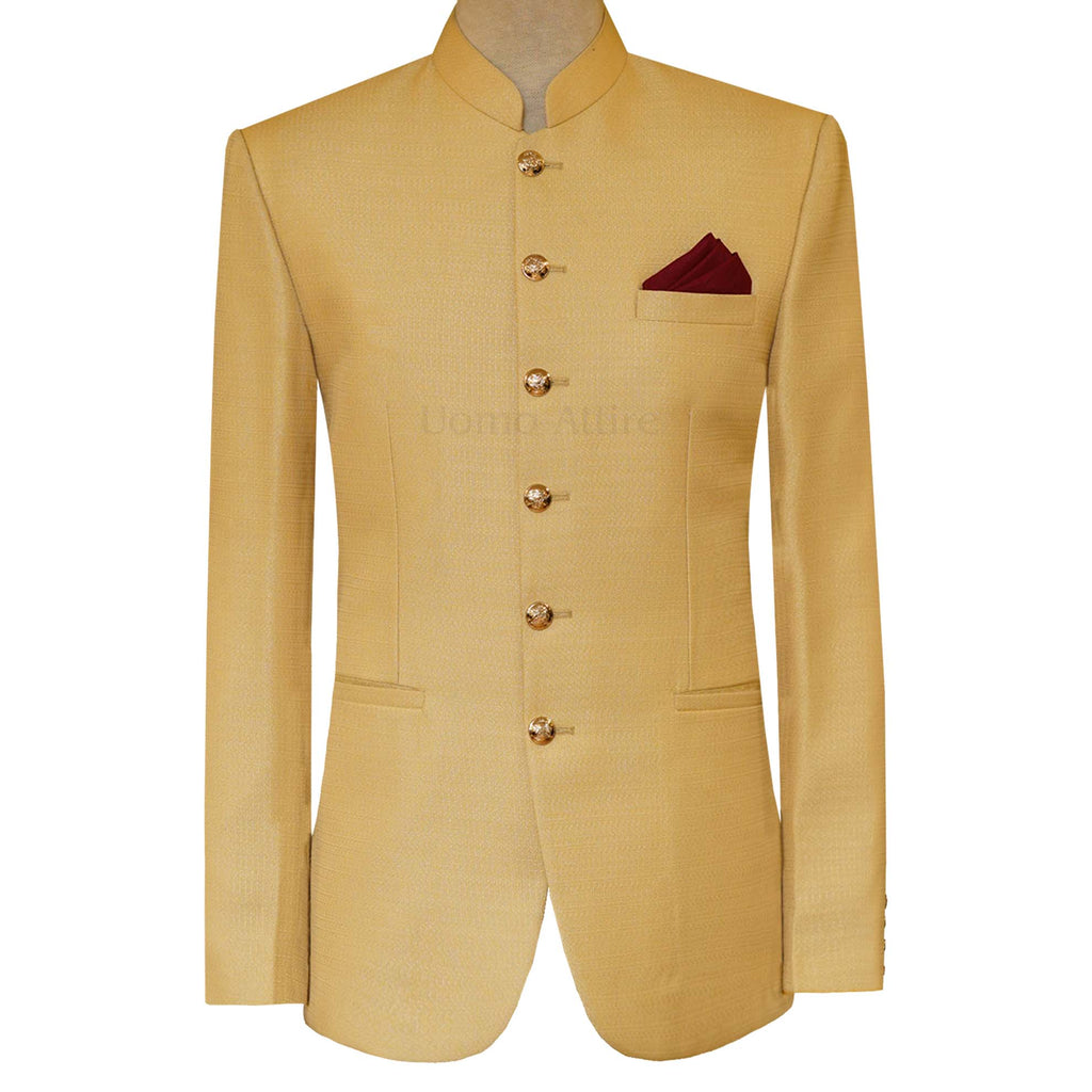 Self textured simple golden prince coat
