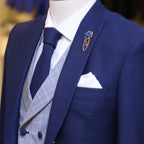 Shark skin Italian bespoke 3 piece suit lapel pin, blue suits for men