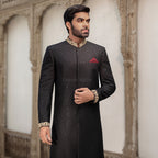 Regal Jet Black Sherwani for Groom A Perfect Blend of Elegance and Royalty