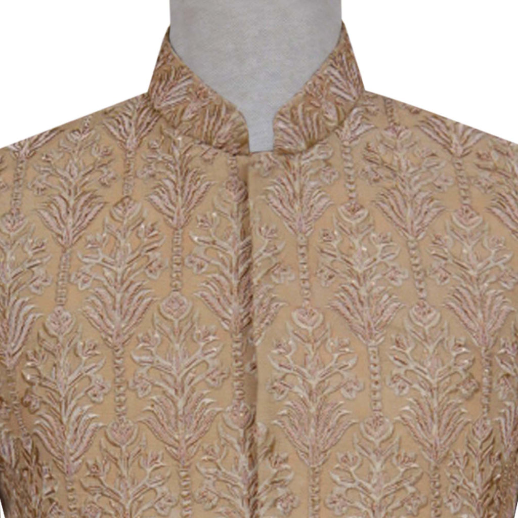Skin tone fully embellished prince coat for wedding and groom