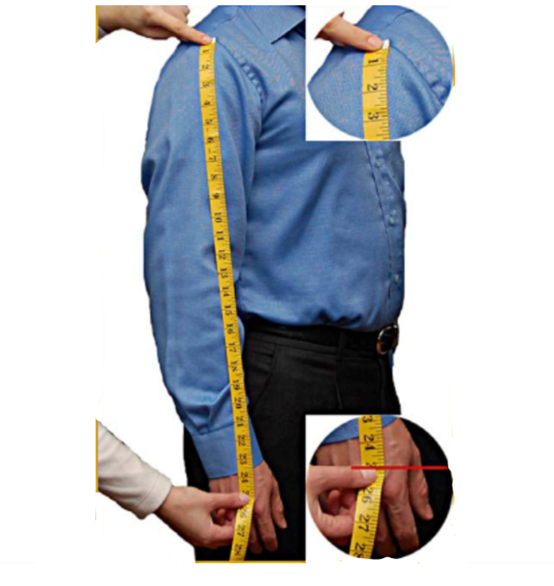Measuring sleeve length from shoulder tip to hand