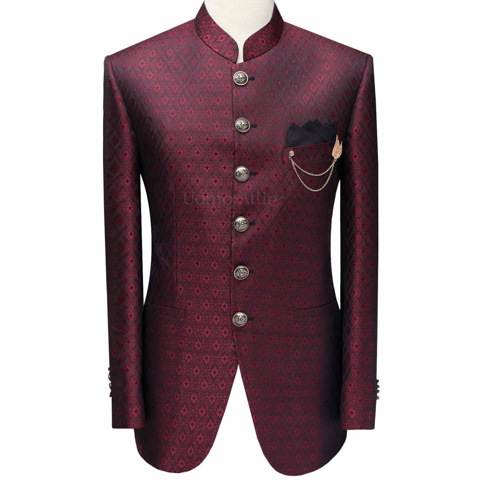 Slef textured jamawar maroon prince coat design
