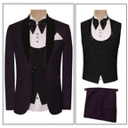 Slim Fit Italian Burgundy Tuxedo Suit for Men with Vest and Pants
