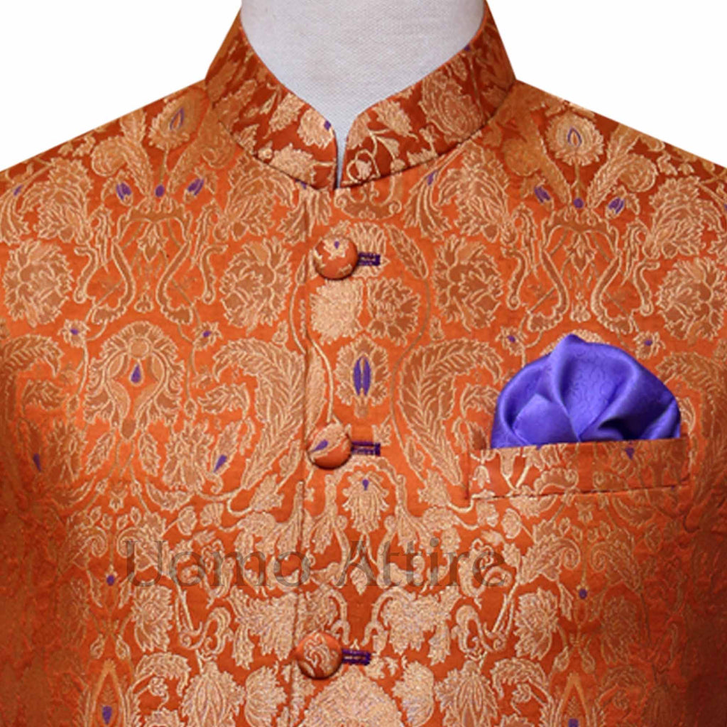 Slim fit orange color ready to wear waistcoat 3