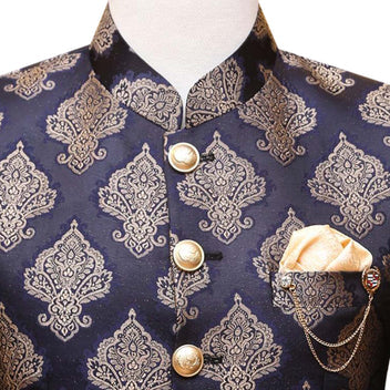 EXCLUSIVE NAVY BLUE JAMAWAR PRINCE COAT