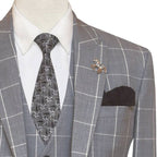 Steel grey windowpane check customized three piece suit 2
