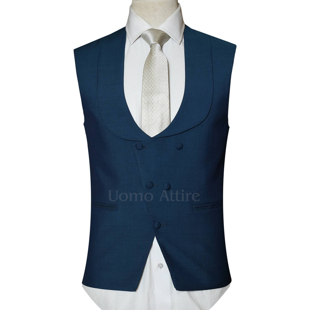 Su Misura midnight blue 100% woolen fabric three piece suit | Blue Suit for Men