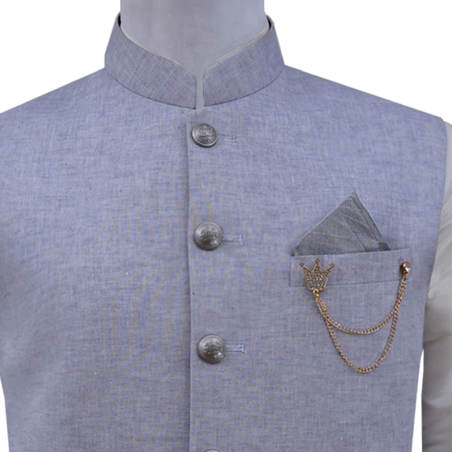 Summer wear imported linen fabric waistcoat with golden chain brooch