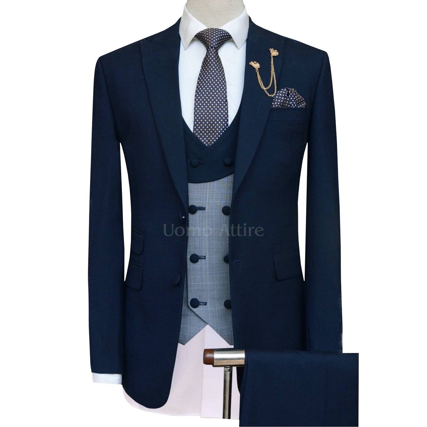 Tailor-made tapered fit zink blue three piece suit