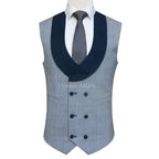 Tailor-made tapered fit zink blue three piece suit with vest