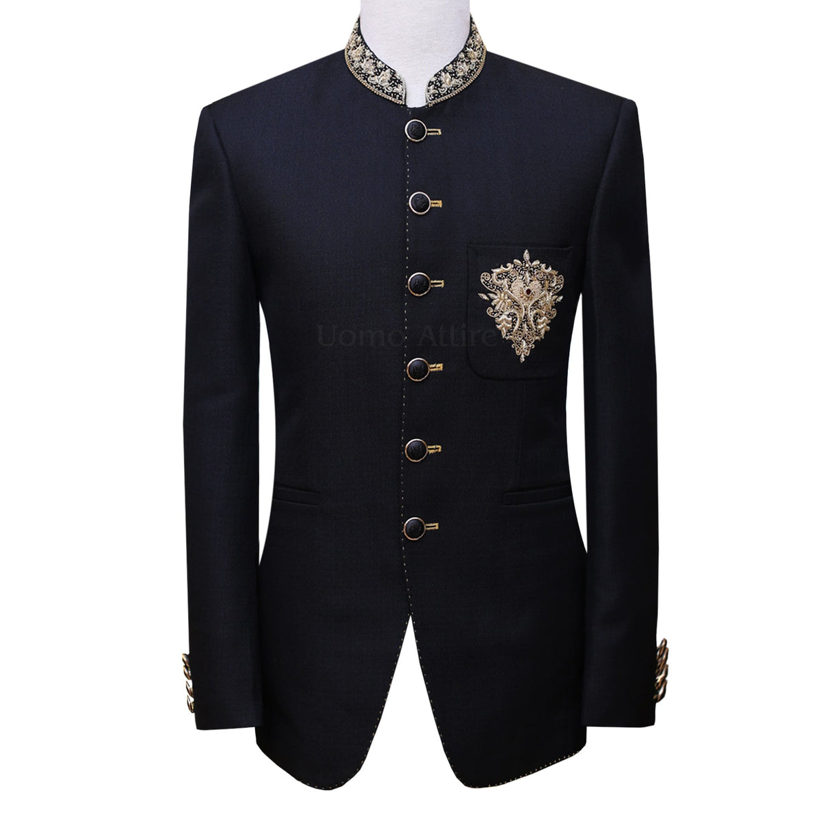 Tailormade imported jamawar black prince coat for smart look