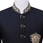 Tailormade imported jamawar black prince coat for smart look 3