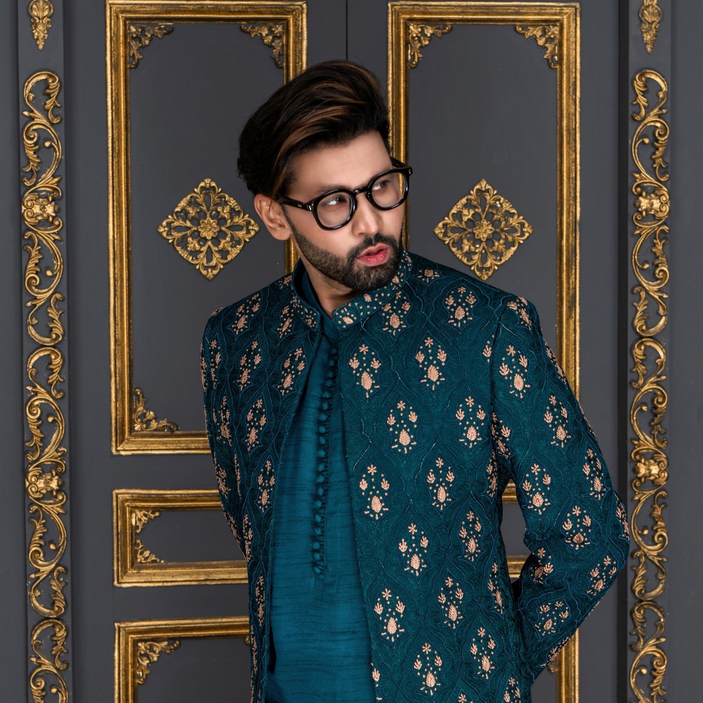 
                  
                    Teal Embroidered Prince Coat for Men – Luxury Eastern Groom Wear
                  
                