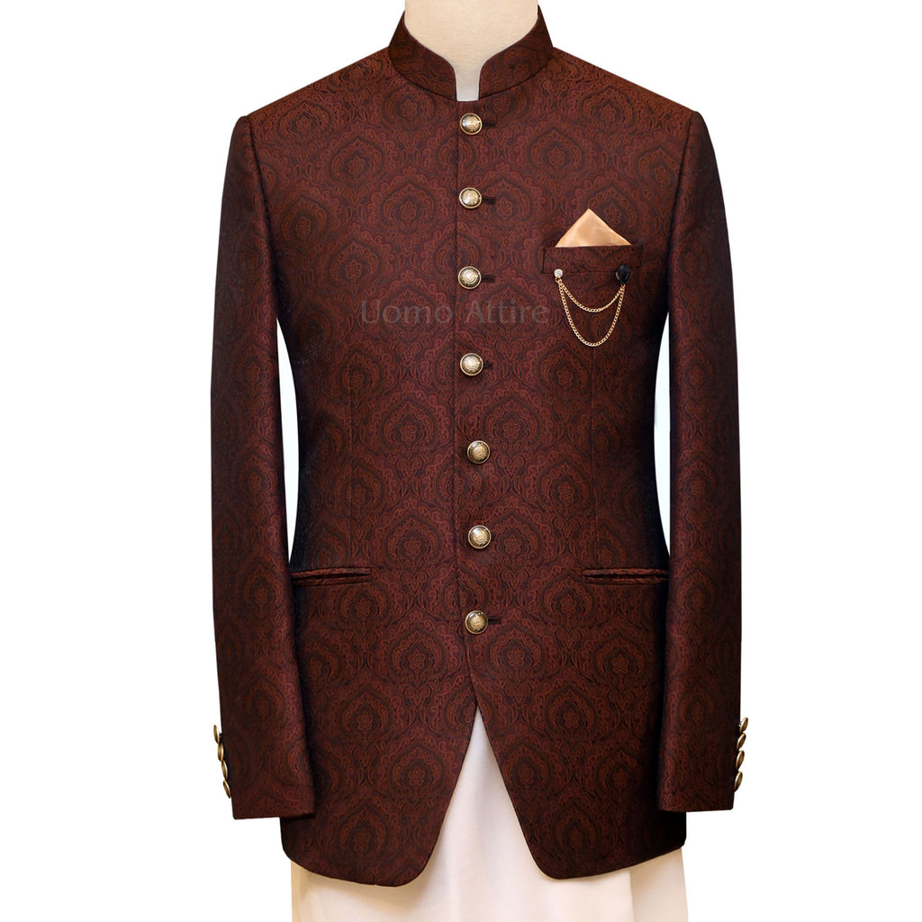 Textured karandi jamawar prince coat for a dapper look