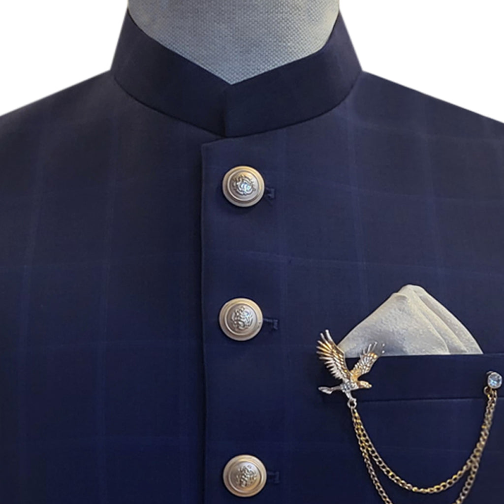 Tropical blue check fabric waistcoat for men 3