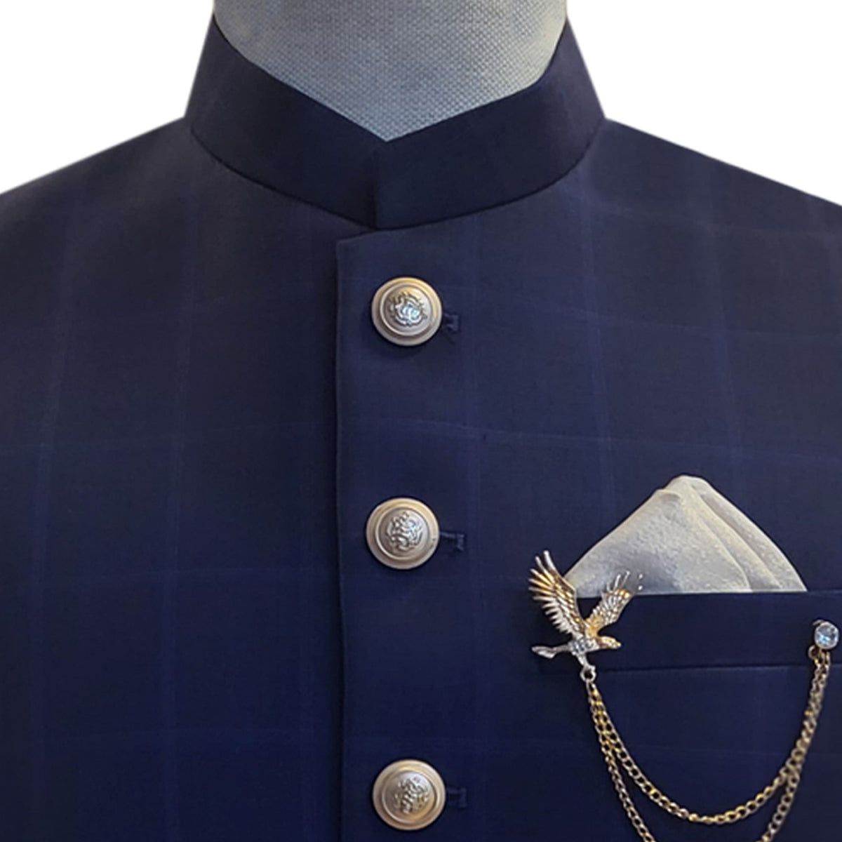 Tropical blue check fabric waistcoat for men 3