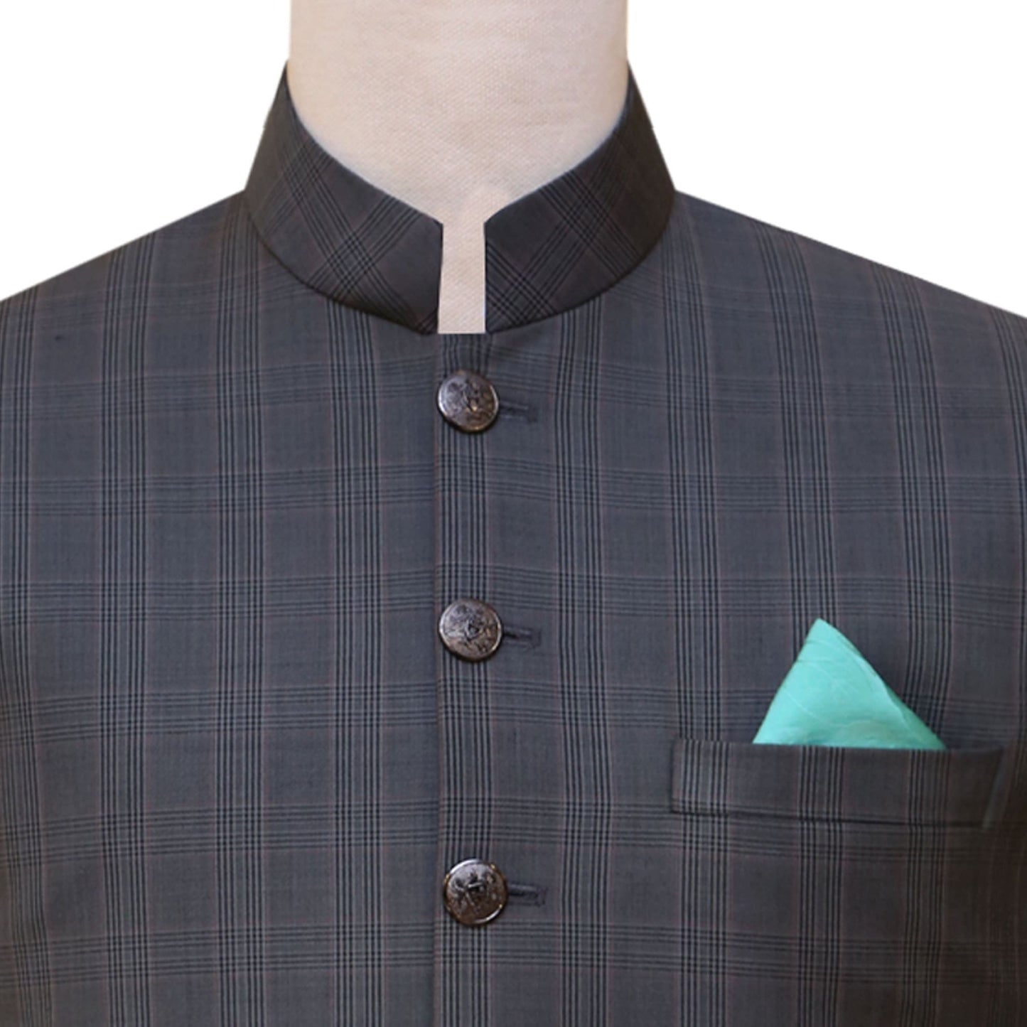 Tropical gray check fabric waistcoat for sophisticated look