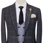 Tropical windowpane with mini check customized three piece suit