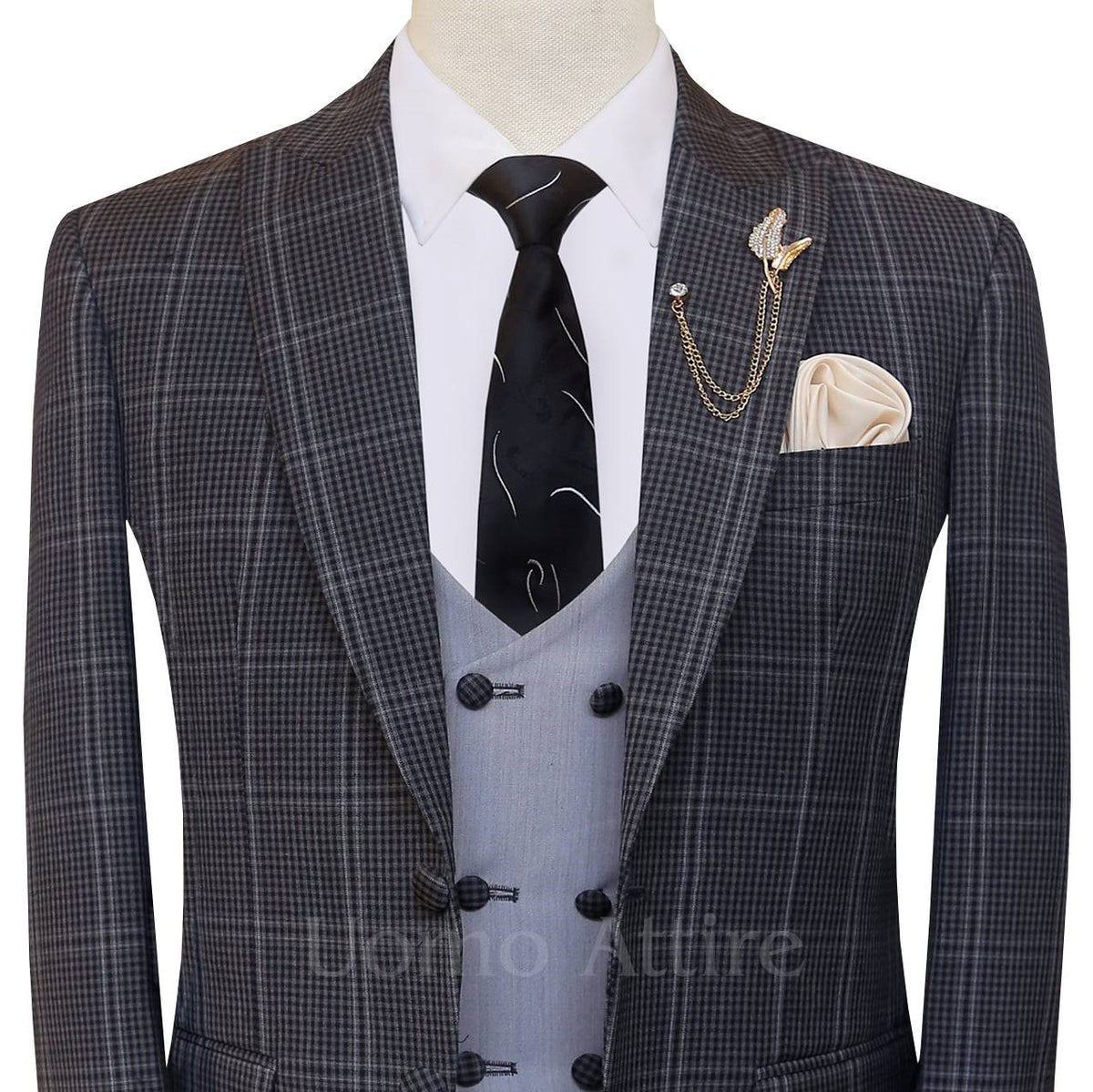 Tropical windowpane with mini check customized three piece suit