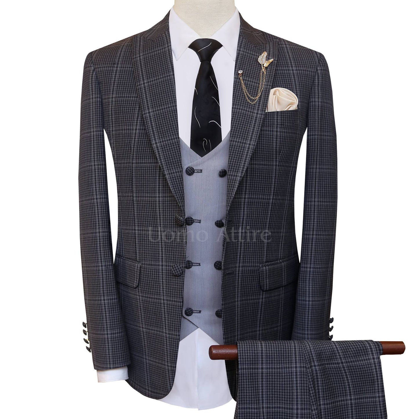 Tropical windowpane with mini check customized three piece suit