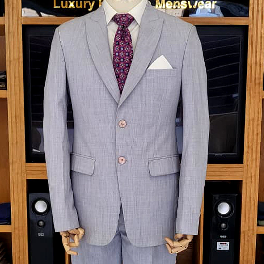 Men's Luxury Light Grey Italian Tropical 2-Piece Suit