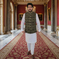 Men's Luxury Olive Green Embroidered Waistcoat