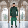 Men's Luxury Emerald Green Prince Coat with White Kurta Pajama