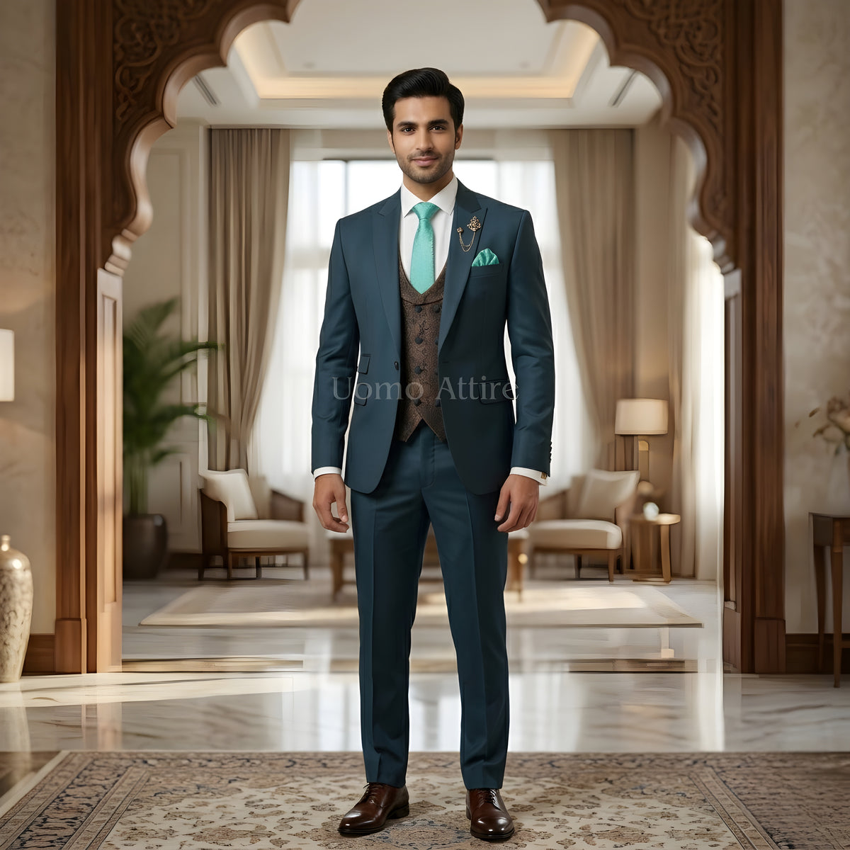 Made-to-measure deep green three piece suit