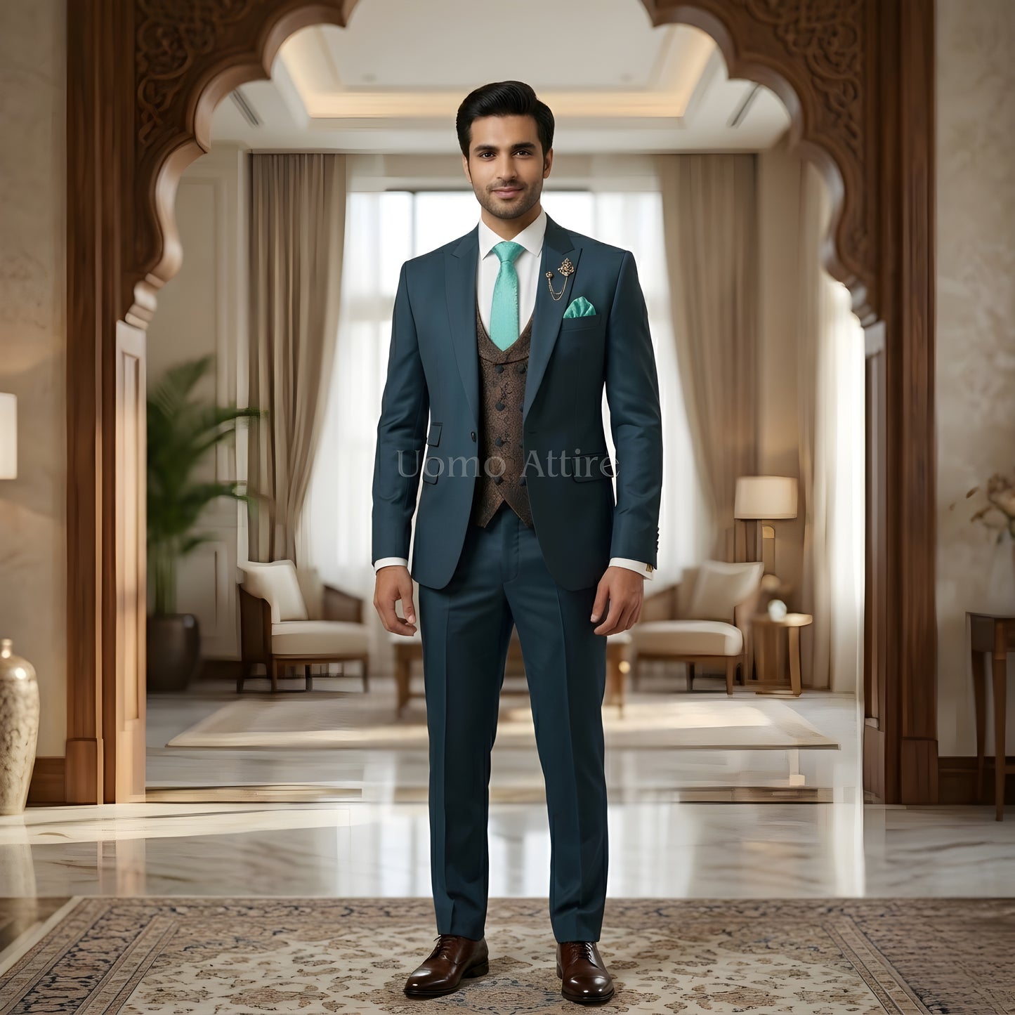 
                  
                    Costume trois pièces vert foncé sur mesure
                  
                