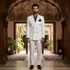 Custom made linen fabric double breasted 2 piece suit