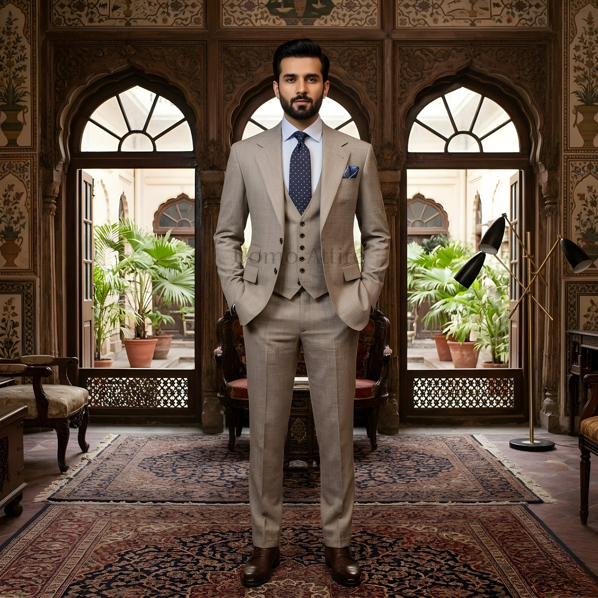 Notched lapel customized 3 piece suit