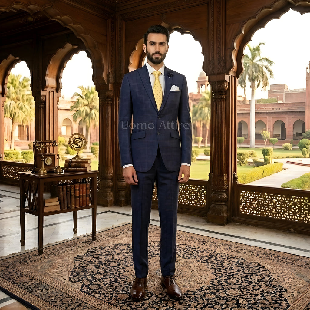 Abito 2 pezzi blu navy finestrato