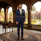 Abito 2 pezzi blu navy finestrato
