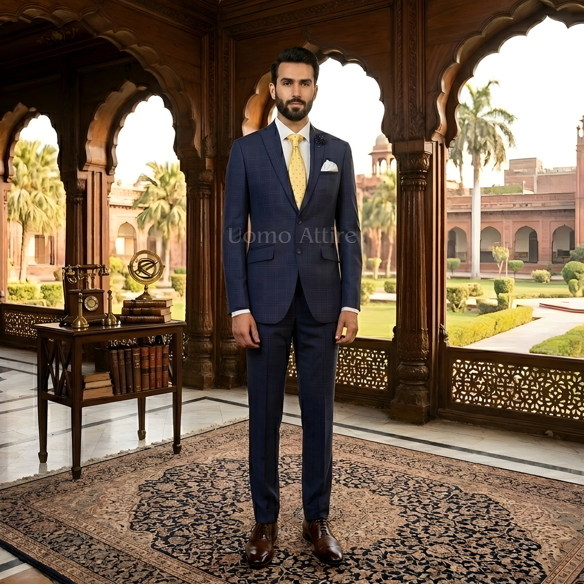 Windowpane navy blue 2 piece suit