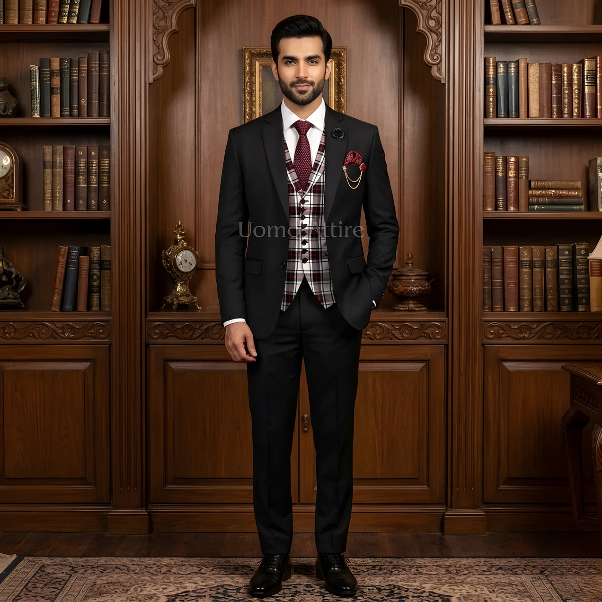 Black notched lapel bespoke 3 piece suit