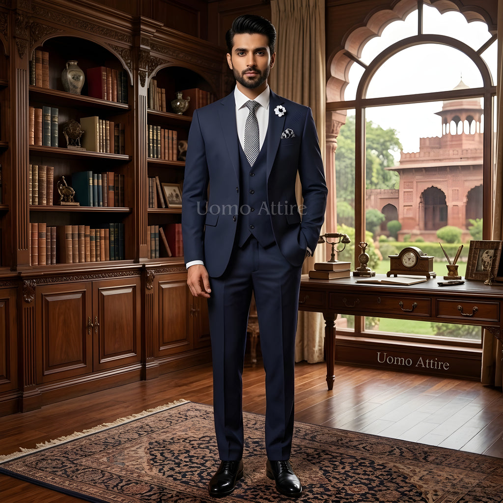 Black self textured italian 3 piece suit