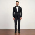 Men's Luxury Black Embroidered Tuxedo 2-Piece Suit