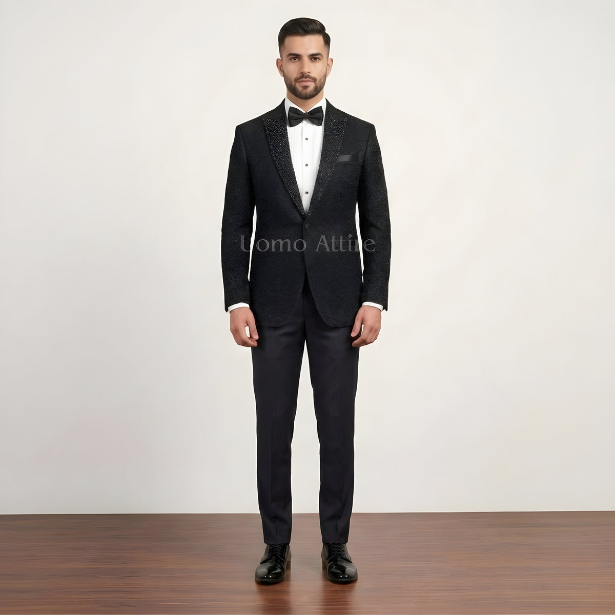 Men's Luxury Black Embroidered Tuxedo 2-Piece Suit