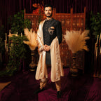 Men's Luxury Black Embroidered Sherwani with Gold Shawl & Brooch