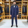 Men's Luxury Navy Blue Embroidered 3-Piece Tuxedo Suit