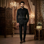 Men's Luxury Black Embroidered Prince Coat 2-Piece Suit for wedding