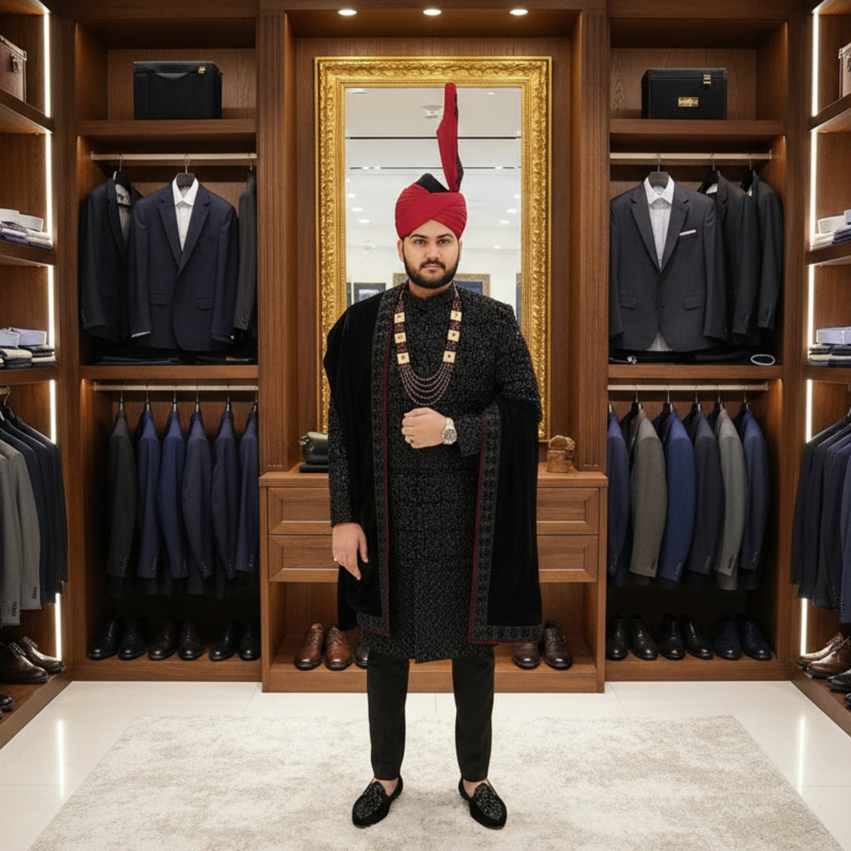 Men's Luxury Black Embroidered Sherwani for Groom