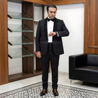 Men's Luxury Black Embroidered Tuxedo 2-Piece Suit