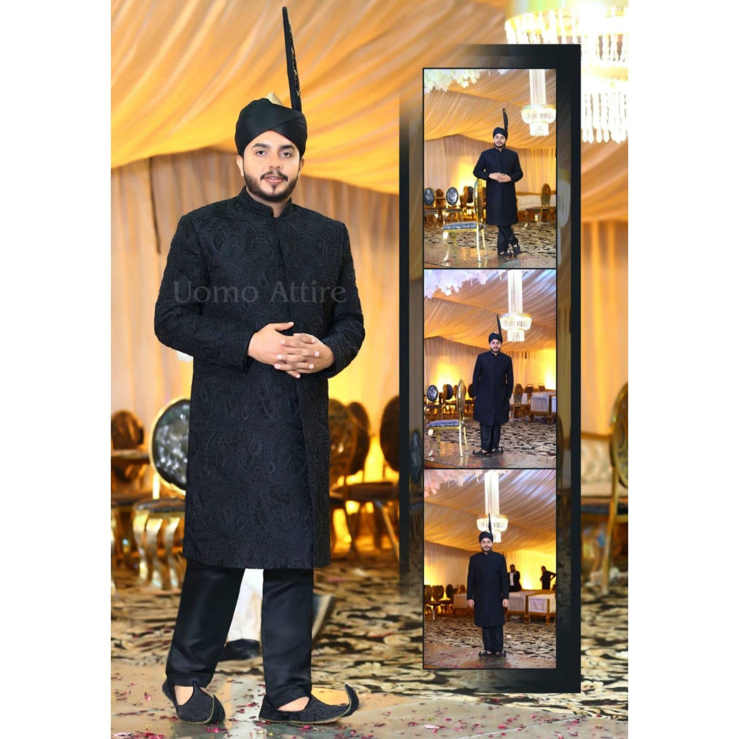 
                  
                    Black wedding fully embellished sherwani wearing by our client | Black Sherwani for Groom
                  
                