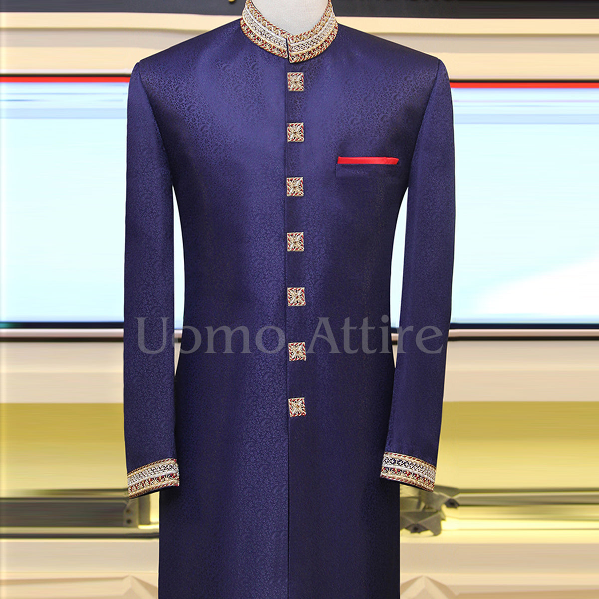 Sherwani blu personalizza per eventi speciali 